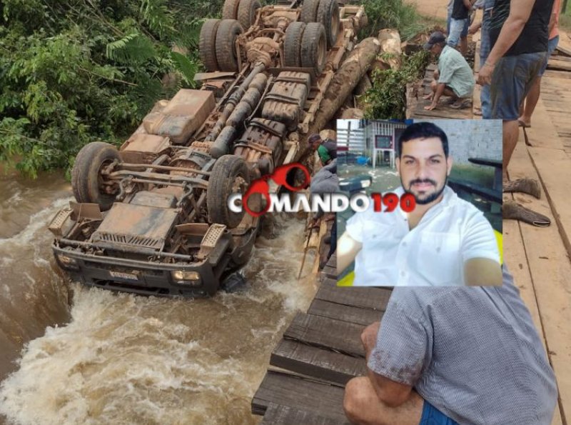 Ponte de madeira quebra, caminhão cai em rio e motorista perde a vida em Ji-Paraná