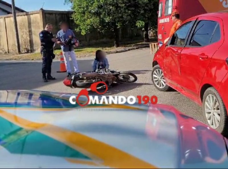 Colisão entre carro e motoneta deixa condutora ferida em Ji-Paraná