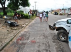 FLAGRANTE - Motociclista em alta velocidade bate em caminhonete e voa por 30 metros