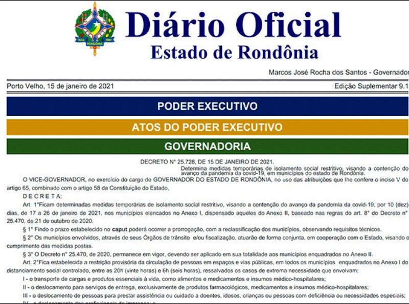 Ji-Paraná e mais 28 cidades terão toque de recolher a partir das 20 horas; rodoviárias serão fechadas