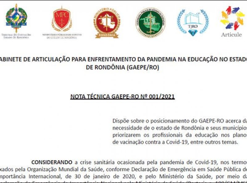 Gabinete formado pelo TJ, MP, MPC, TCE e Defensoria defende retorno de aulas presenciais em Rondônia