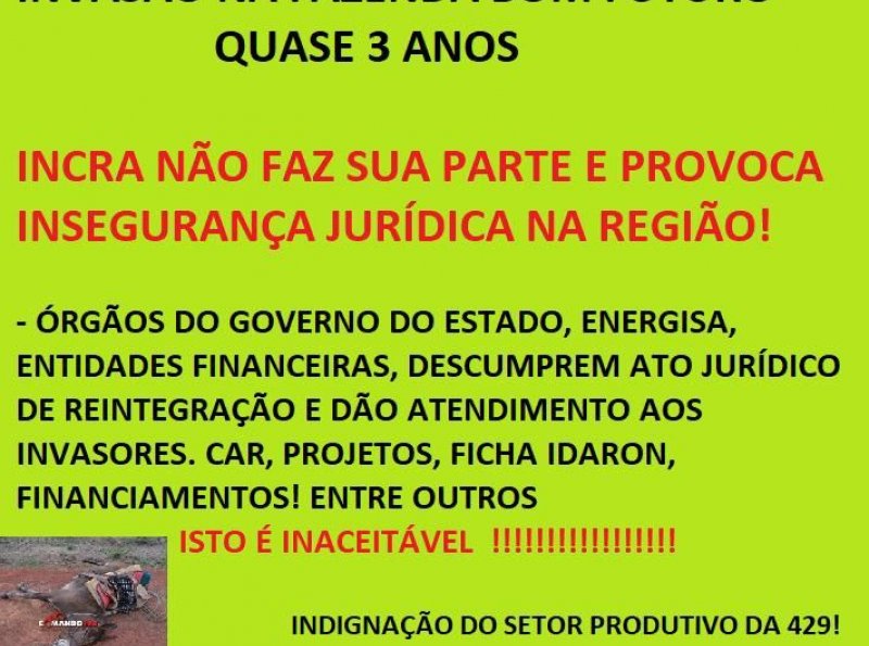 Movimento ‘TODOS PELA 429’ reivindica solução rápida para a invasão da Fazenda Bom Futuro