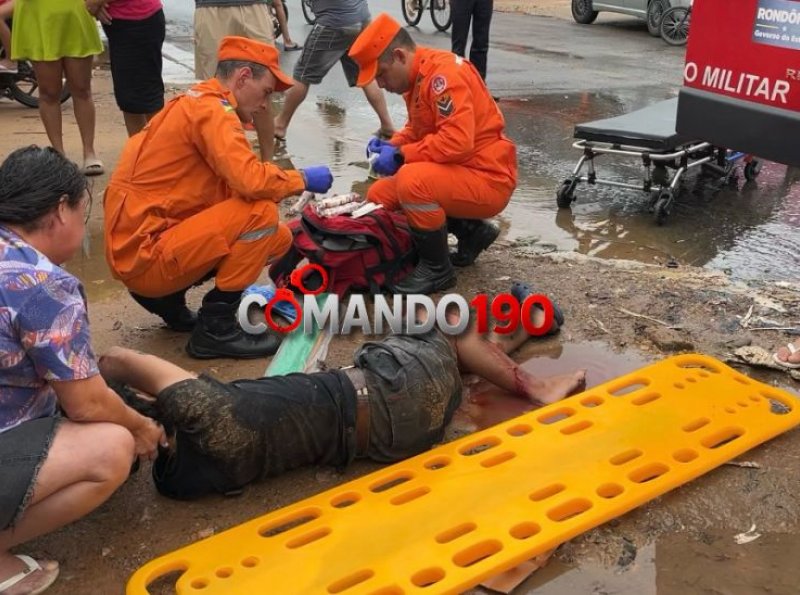 Motociclista fica ferido após colisão com carro em cruzamento de Ji-Paraná