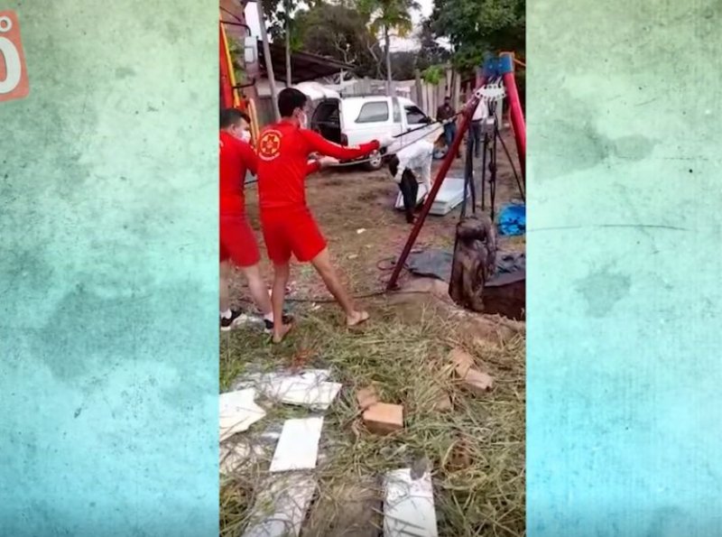 Video mostra Corpo de Bombeiros resgatando corpo em poço - ASSISTA