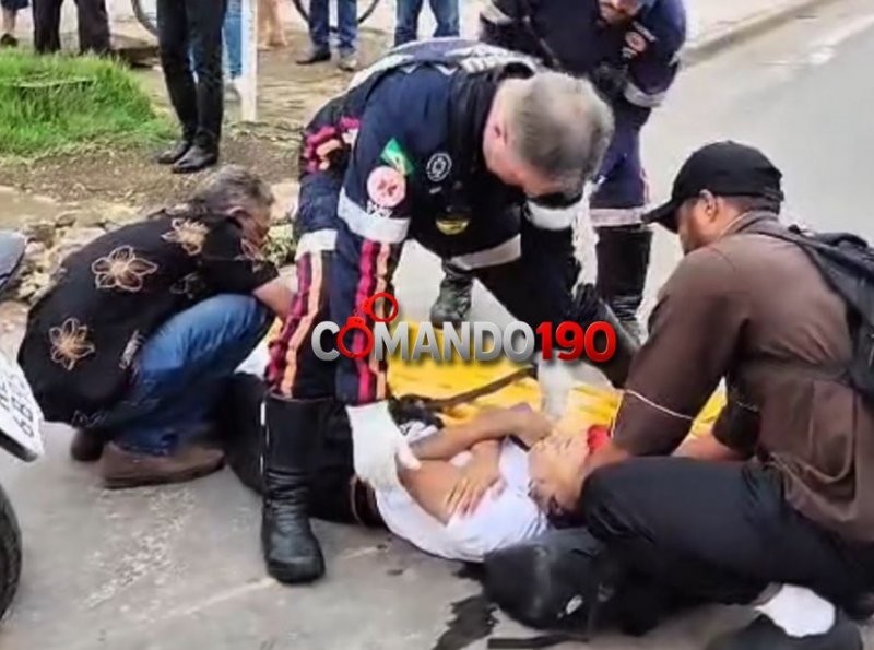 Motociclista fratura a perna em acidente na rotatória da Marechal Rondon