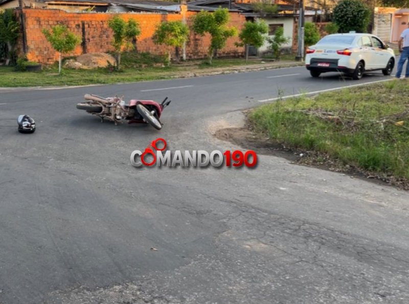 Motociclista fica ferido em acidente entre moto e táxi no cruzamento da T-11 com Curitiba