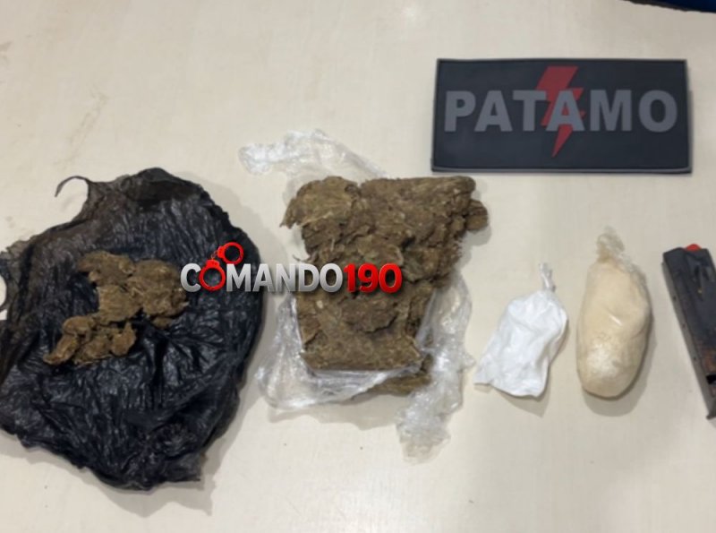 Suspeito é preso com drogas e carregador de pistola após abordagem da PATAMO no Bosque dos Ipês