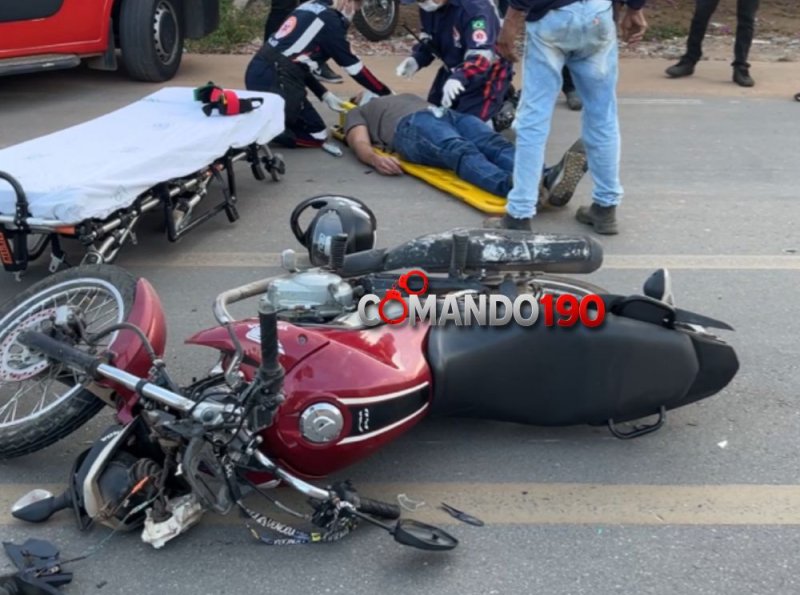 Motociclista e ciclista ficam feridos após colisão na T-26 em Ji-Paraná