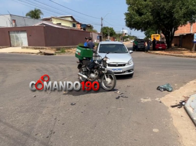 Acidente entre carro e motocicleta deixa motociclista ferido em Ji-Paraná
