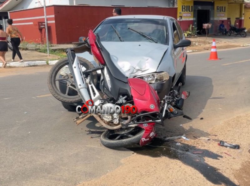 Motociclista fica ferido após colisão na Avenida Jorge Teixeira, em Ji-Paraná