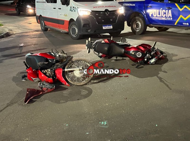 Acidente entre duas motos na Rua T-06 com Avenida Brasil deixa três feridos