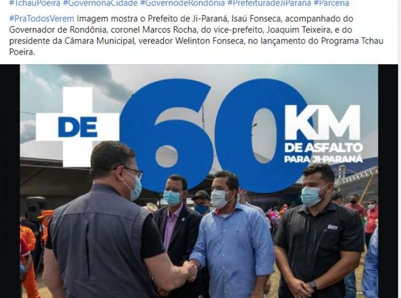 Governo anuncia 63 KM de asfalto para Ji-Paraná e Prefeito pega carona nas redes sociais